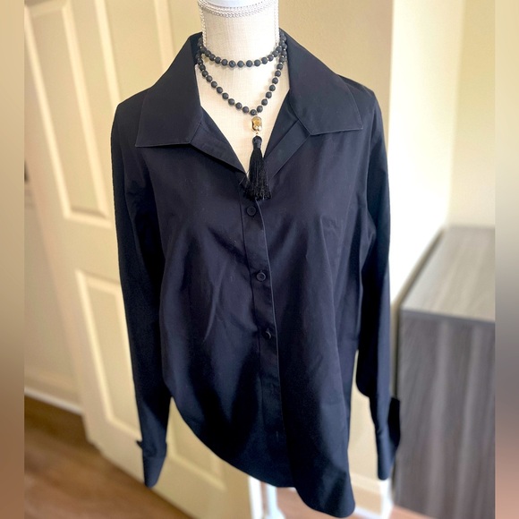 Talbots Tops - Talbots Woman Black Long-sleeve Collared Button-up 16W Cotton Machine Wash & Dry